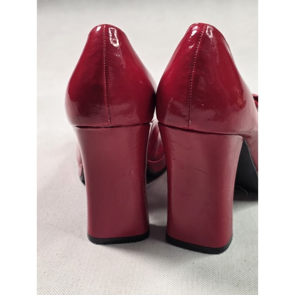 Vintage Tuk  Pattan Leather Shoes Open Toe, Red Chunky Heel Size 9, Pinup, 50s main image 2
